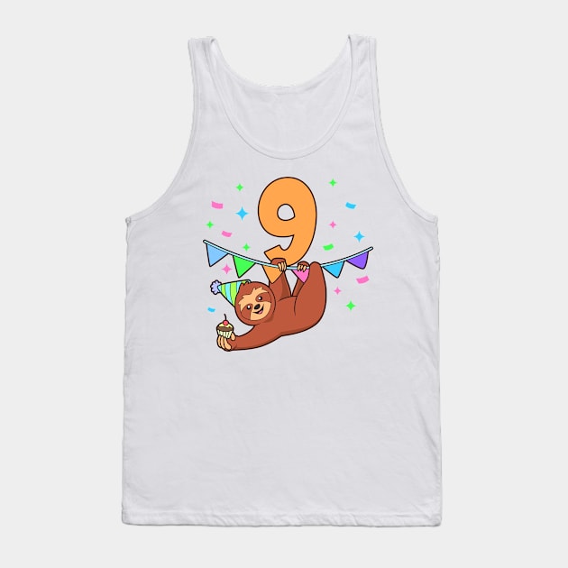 I am 9 with sloth - kids birthday 9 years old Tank Top by Modern Medieval Design